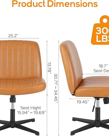 Criss Cross Chair, Cross Legged Office Chair, Wide Comfty Desk Chair, No Wheels Armless Computer Task Chair, Swivel Vanity Home Chair, Height Adjustable - LeafyLoom