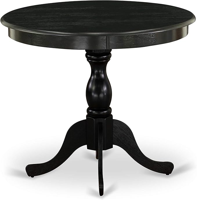 East West Furniture AMAB3-ABK-24 Antique 3 Piece Modern Dining Set Contains a Round Kitchen Table with Pedestal and 2 Black Color Linen Fabric Upholstered Chairs, 36x36 Inch - LeafyLoom