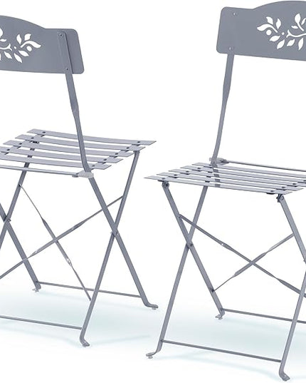 Alpine Corporation Folding Table and Chairs Patio Seating, Gray - LeafyLoom