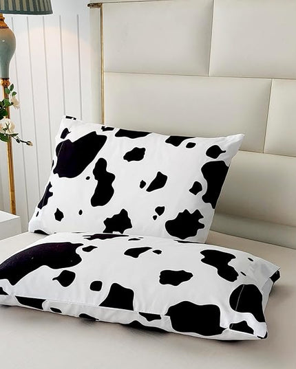 SDY 3 Pieces Milk Cow Print Stuff Bedding Comforter Set Full with 2 Pillowcases for Kids Teens Girls Women, Microfiber, Easy Wash, Light Breathable Cozy White Base Cute Milk Cow Pattern, Full Size… - LeafyLoom