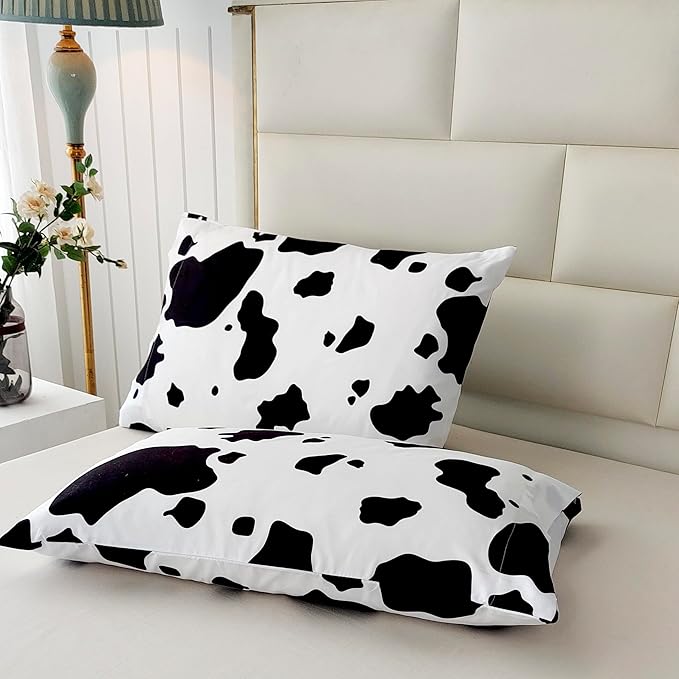SDY 3 Pieces Milk Cow Print Stuff Bedding Comforter Set Full with 2 Pillowcases for Kids Teens Girls Women, Microfiber, Easy Wash, Light Breathable Cozy White Base Cute Milk Cow Pattern, Full Size… - LeafyLoom