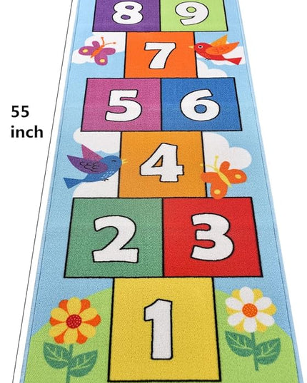 Hop and Count Hopscotch Rug, Kids Floor Play Area Rug Game Carpet Crawl Jump Mat, Children Numbers Learning Non-Slip Rug, Great for Ages 3 to 7 Boys Girls, Home Decor, 26''x55'' - LeafyLoom
