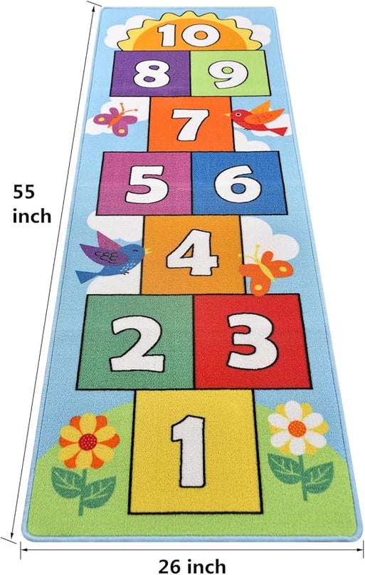 Hop and Count Hopscotch Rug, Kids Floor Play Area Rug Game Carpet Crawl Jump Mat, Children Numbers Learning Non-Slip Rug, Great for Ages 3 to 7 Boys Girls, Home Decor, 26''x55'' - LeafyLoom