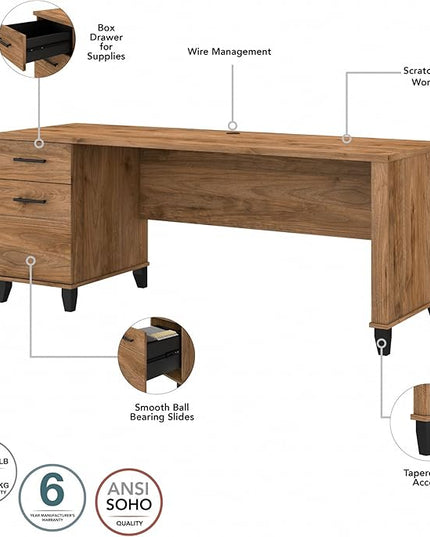Bush Furniture Somerset Computer Drawers | Office Home Workspace | Large Desk, 72W, Fresh Walnut - LeafyLoom