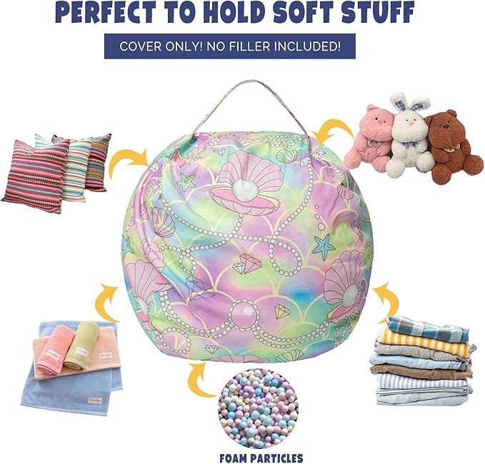 Stuffed Animal Storage Bean Bag Chair Cover, Hold Kids Plush Toys Blankets Towels Beanbag (Cover Only), Canvas Floor Circle Stuff Sit Seat Sofa with YKK Zipper, Extra Large 38", Pink Shell - LeafyLoom