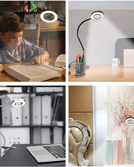 Clip Light Reading Lights 48 LED Clamp-on Desk Lamp with 3 Color Modes and 10 Brightness Dimmable, 360 ° Flexible Gooseneck Book Clamp Light for Video Conference Lighting Headboard - LeafyLoom