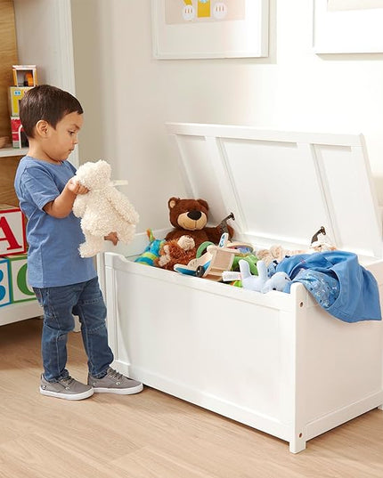Melissa & Doug Wooden Toy Chest - White Furniture for Playroom - Kids Toy Box, Wooden Storage Organizer, Children's Furniture - LeafyLoom