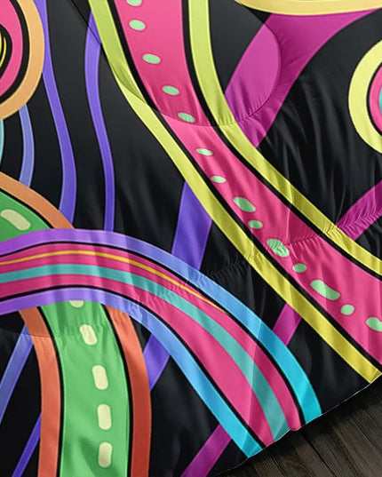 Colorful Mushroom Comforter Set Full Size Kids 3D Mushroom Bedding Set Cute Hippy Theme Quilt Bed Set for Boys Girls Adults with 1 Comforter and 2 Pillowcases - LeafyLoom