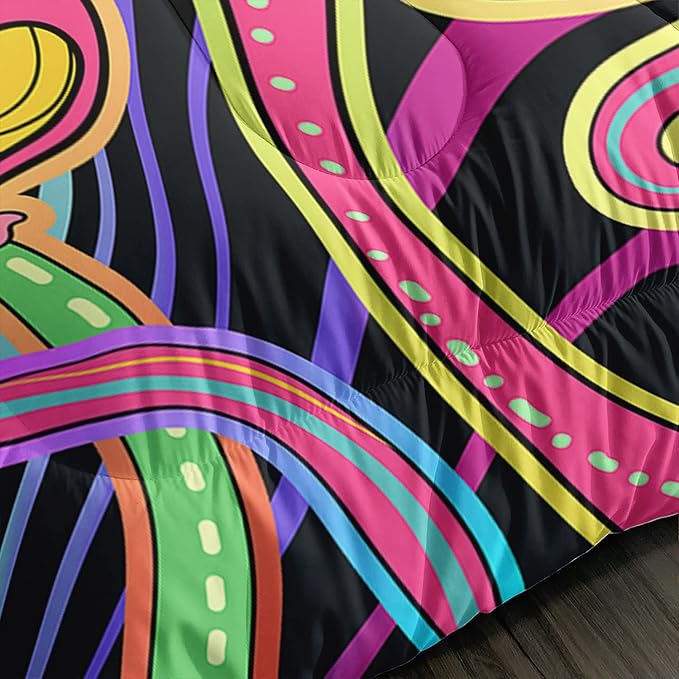 Colorful Mushroom Comforter Set Full Size Kids 3D Mushroom Bedding Set Cute Hippy Theme Quilt Bed Set for Boys Girls Adults with 1 Comforter and 2 Pillowcases - LeafyLoom