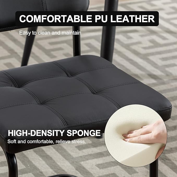 Forevich Mid Century Modern Dining Chairs Set of 2, Leather Kitchen Dining Room Side Chairs Upholstered Armless Accent Chairs with Metal Chrome Legs for Living Room, Bedroom Black - LeafyLoom