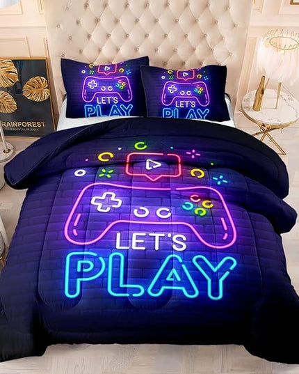 Kids Comforter Set for Boys,Gamer Bedding Sets for Boys,Teen Boy Comforter Set Full,Boys Full Bedding Set,Gaming Comforter Sets Including 1 Gaming Comforter&2 Pillowcases - LeafyLoom