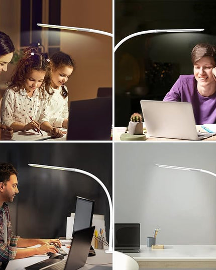 YOUKOYI LED Desk Lamp with Clamp,Flexible Gooseneck Architect Table Lamp - 5 Brightness Levels & 4 Color Modes, Touch Control, Eye-Care 10W Desk Light for Home/Office/Reading/Work(White) - LeafyLoom