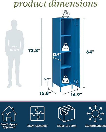 Novogratz Cache Single Metal Locker Storage, Blue Cabinet - LeafyLoom
