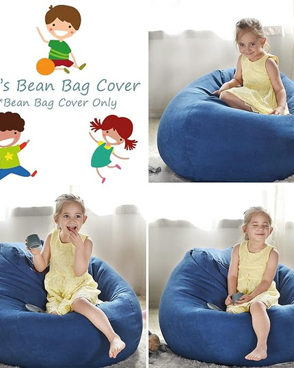 YuppieLife Stuffed Animals Bean Bag Chair Cover Candy-Colored Bean Bag(Just Cover, No Filling)/Large Stuff 'n Sit Organization/Toy Storage Bag/Kids Toys Organizer（27'',Navy blue - LeafyLoom