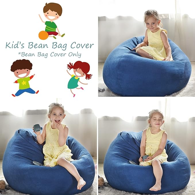 YuppieLife Stuffed Animals Bean Bag Chair Cover Candy-Colored Bean Bag(Just Cover, No Filling)/Large Stuff 'n Sit Organization/Toy Storage Bag/Kids Toys Organizer（27'',Navy blue - LeafyLoom