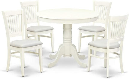 East West Furniture ANVA5-LWH-C 5 Piece Dining Room Table Set Includes a Round Kitchen Table with Pedestal and 4 Linen Fabric Upholstered Dining Chairs, 36x36 Inch, Linen White - LeafyLoom