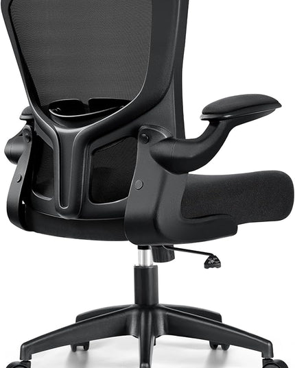 Office Chair, Ergonomic Desk Chair with Lumbar Support and Flip-up Armrest, Height Adjustable Mesh Swivel Computer Office Chair Black - LeafyLoom