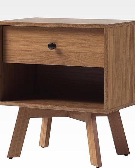 Walker Edison Mid-Century Modern 1 Nightstand Bedroom Storage Drawer and Shelf Bedside End Table, 21 Inch, Mocha - LeafyLoom