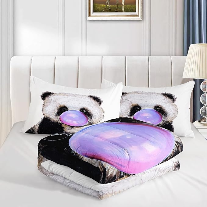 CVHOUSE Panda Bedding Set,Panda Comforter Queen,Cute Panda Comforter Set for Girls Kids Teens,Kawaii Panda Quilt Set with 1 Comforter and 2 Pillow Cases- 3 Piece - LeafyLoom