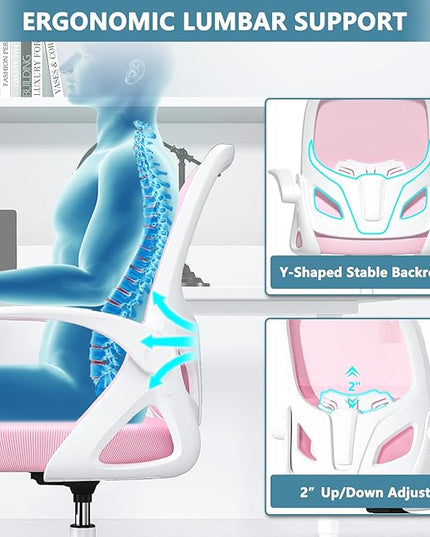 Drafting Chair Tall Office Chair for Standing Desk Adjustable Tall Desk Chair with Footrest Ring and Lumbar Support Ergonomic Computer Chair with Flip-up Armrests (Pink) - LeafyLoom