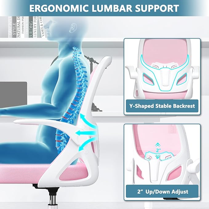 Drafting Chair Tall Office Chair for Standing Desk Adjustable Tall Desk Chair with Footrest Ring and Lumbar Support Ergonomic Computer Chair with Flip-up Armrests (Pink) - LeafyLoom