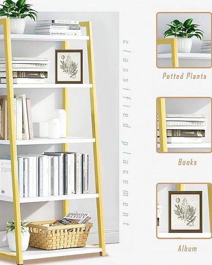 IOTXY 3 Tier Open Bookshelf - Steel and Wood Display Stand, 50CM Width Floor-Standing Bookcase, Gold - LeafyLoom