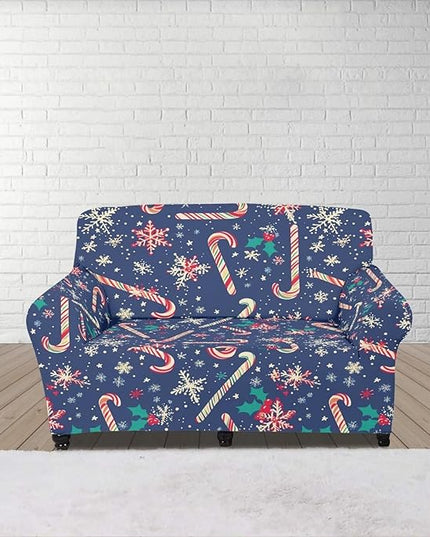 FKELYI Christmas Easy Going Stretch Sofa Slipcover Blue Candy Cane Furniture Protector Easy Going Stretch Sofa Slipcovers with Elastic Bottom M FKELYI