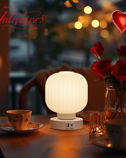 Touch Bedside Table Lamp - Small Table Lamps,3 Way Dimmable with USB C+A Charging Ports - Bedroom Nightstand & Living Room Essential, 6W Bulb Included - LeafyLoom