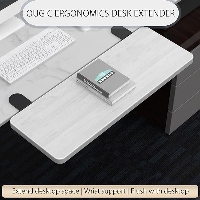 Ergonomics Desk Extender Tray, 25.2"x9.5" Punch-Free Clamp on, Foldable Keyboard Drawer Tray, Table Mount Arm Wrist Rest Shelf, Computer Elbow Arm Support - LeafyLoom