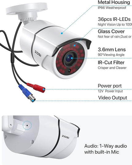 ZOSI 4PACK 1920TVL 1080P HD TVI Security Cameras 120ft Night Vision CCTV Cameras Home Security Day/Night Waterproof Camera for 720P,1080P,5MP,4K HD-TVI Analog DVR Systems ZOSI