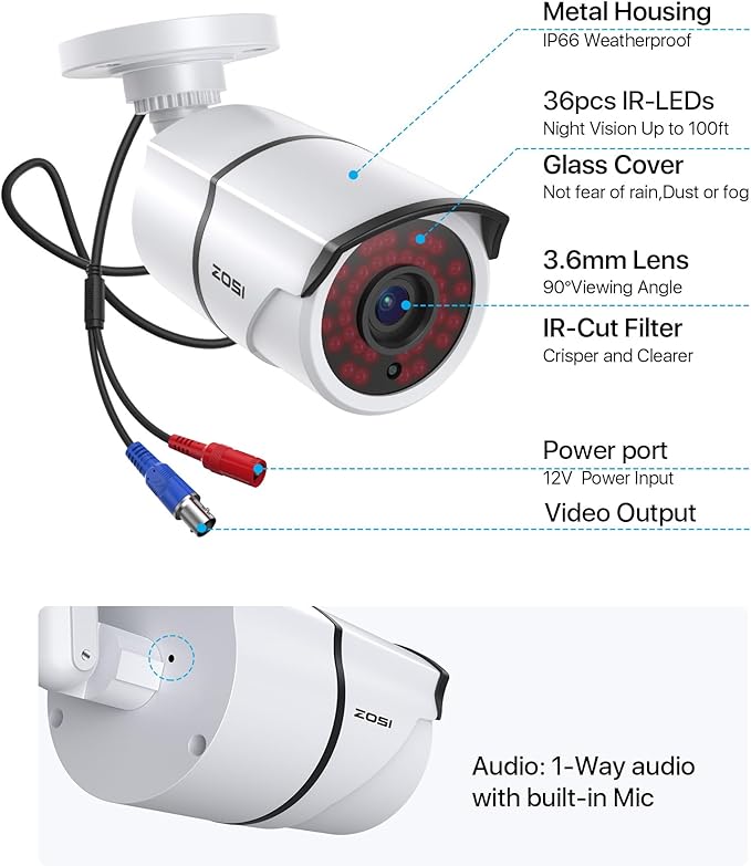 ZOSI 4PACK 1920TVL 1080P HD TVI Security Cameras 120ft Night Vision CCTV Cameras Home Security Day/Night Waterproof Camera for 720P,1080P,5MP,4K HD-TVI Analog DVR Systems ZOSI