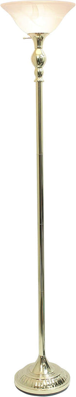 Elegant Designs LF2001-GLD 1 Light Torchiere Marbleized White Glass Shade Floor Lamp, Gold - LeafyLoom