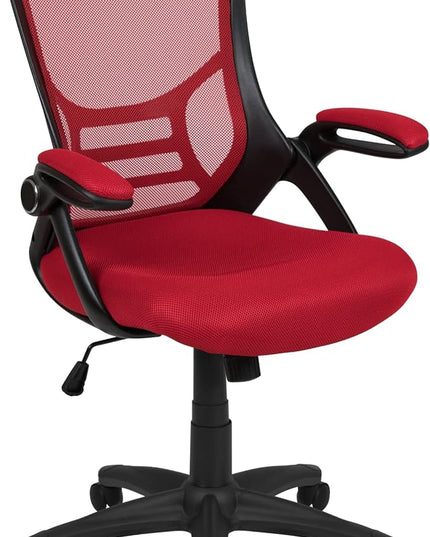 Flash Furniture Porter High Back Mesh Ergonomic Swivel Office Chair with Lumbar Support, Flip-Up Arms, Tilt Lock/Tilt Tension, Height Adjustable, Red/Black Frame - LeafyLoom