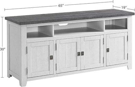 Martin Svensson Home Foundry 65" TV Stand, White Stain with Grey Top - LeafyLoom