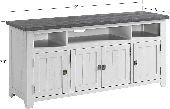 Martin Svensson Home Foundry 65" TV Stand, White Stain with Grey Top - LeafyLoom