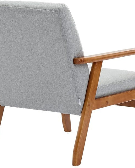 Mid-Century Accent, Modern Single Armchair, Upholstered Leisure Lounge Chair wth Solid Wood Armrest and Feet for Living Room, Bedroom, Office, Gray - LeafyLoom