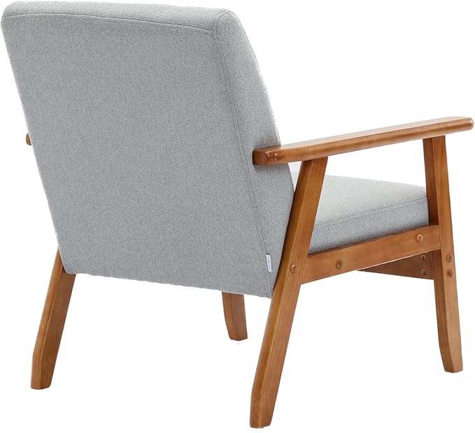 Mid-Century Accent, Modern Single Armchair, Upholstered Leisure Lounge Chair wth Solid Wood Armrest and Feet for Living Room, Bedroom, Office, Gray - LeafyLoom