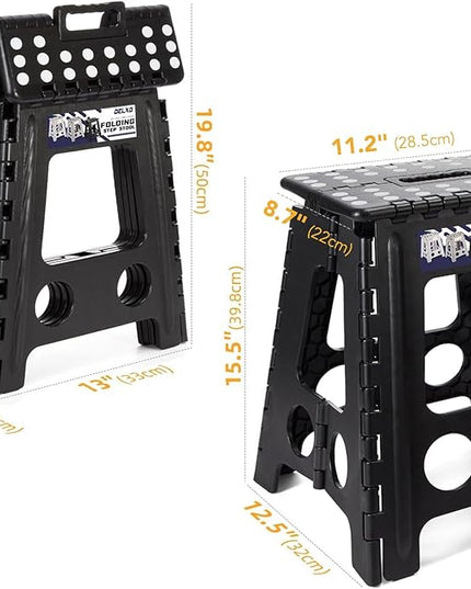 Delxo 16” Folding Step Stool in Black,1 Pack Premium Heavy Duty Foldable Stool for Adults,Portable Collapsible Plastic Step Stool,Non Slip Folding Stools for Kitchen Bathroom Bedroom Up to 400LBS - LeafyLoom