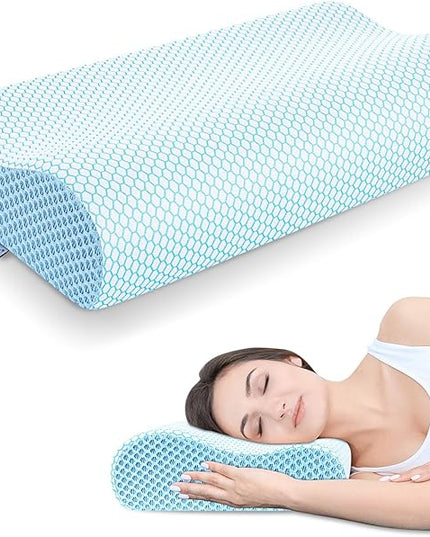 Anvo Memory Foam Pillow, Neck Contour Cervical Orthopedic Pillow for Sleeping Side Back Stomach Sleeper, Ergonomic Bed Pillow for Neck Pain - Blue White, Firm - LeafyLoom