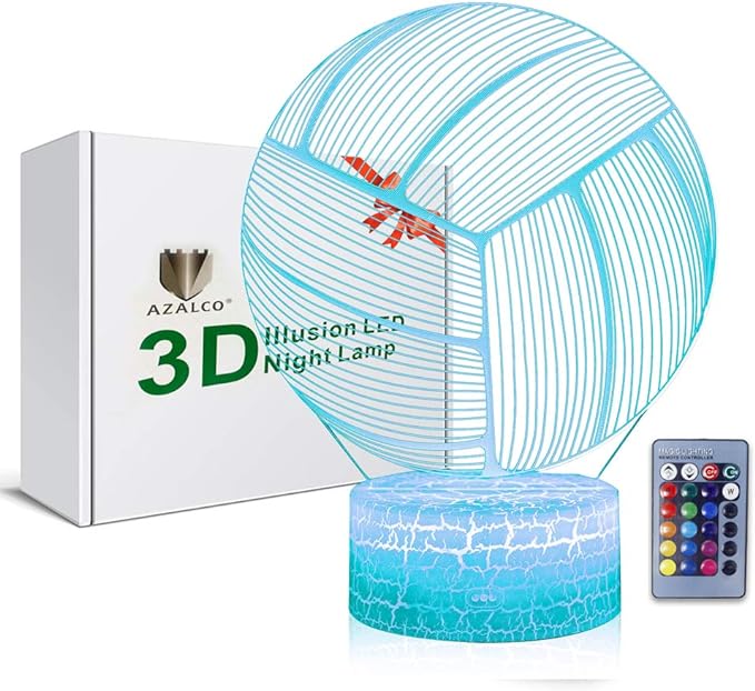 Volleyball 3D Illusion Night Light,16 Colors Changing Touch Switch & Remote Control,Acrylic Flat & ABS White Crack Base &USB Cable Table Lamp - LeafyLoom