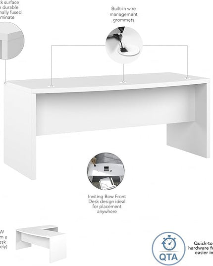 Bush Business Furniture Echo Bow Front Desk, 72W, Pure White - LeafyLoom