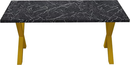 NicBex 70.87Inch Rectangular Dining Table,Modern Kitchen Table with Printed Black Marble Tabletop and Gold X-Shape Leg for 6 to 8,Large Dining Room Table for Kitchen,Meeting Living Room,Black - LeafyLoom
