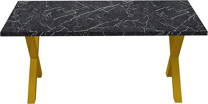 NicBex 70.87Inch Rectangular Dining Table,Modern Kitchen Table with Printed Black Marble Tabletop and Gold X-Shape Leg for 6 to 8,Large Dining Room Table for Kitchen,Meeting Living Room,Black - LeafyLoom