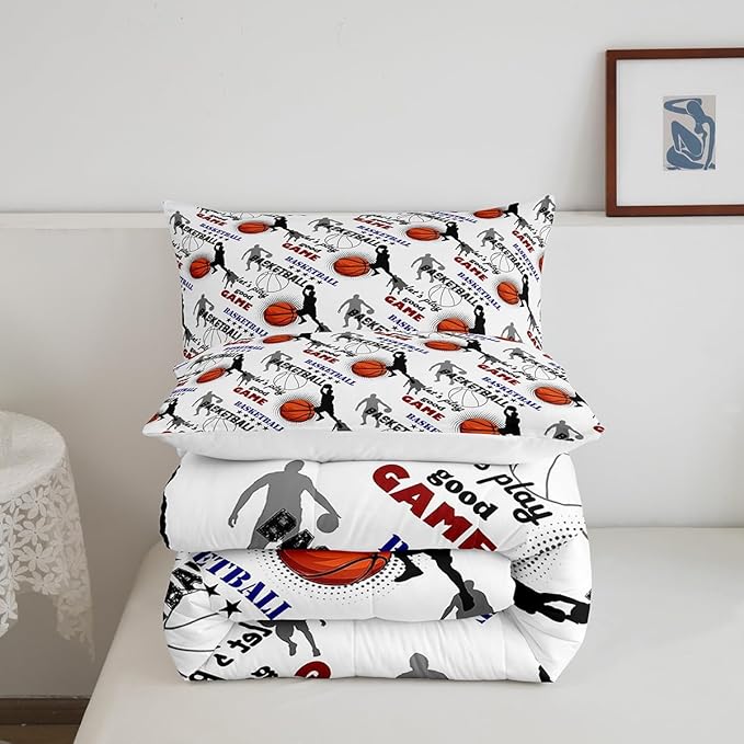 Erosebridal Teen Boys Basketball Bedding Full Size Basketball Player Quilt Set Kids Girls Sports Bed Comforter Set All Season,Soft Lightweight Duvet Set 1 Basketball Comforter and 2 Pillow Cases - LeafyLoom
