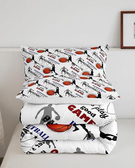 Erosebridal Teen Boys Basketball Bedding Twin Size Basketball Player Quilt Set Kids Girls Sports Bed Comforter Set All Season,Soft Lightweight Duvet Set 1 Basketball Comforter and 1 Pillow Case - LeafyLoom