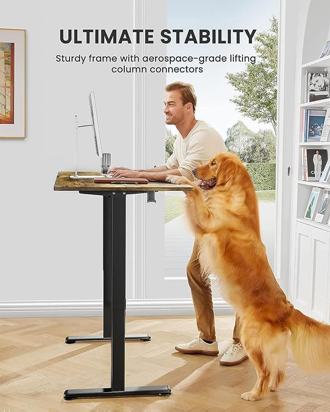 ErGear Height Adjustable Electric Standing Desk, 48 x 24 Inches Sit Stand up Desk, Memory Computer Home Office Desk (Vintage Brown) - LeafyLoom