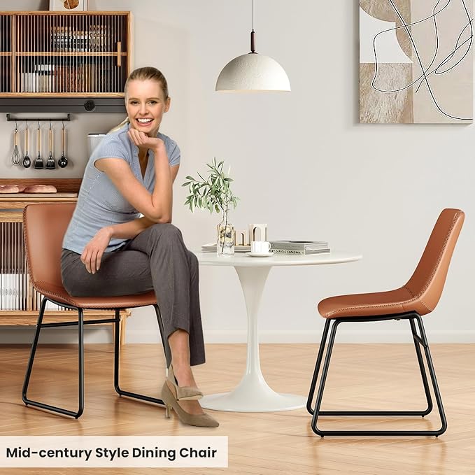 Dining Chairs Set of 4, Kitchen & Dining Room Chairs Dining Chairs Midcentury Modern Chair, Mid Century Faux Leather Dining Chair Comfortable,Dining Chair for Home - LeafyLoom