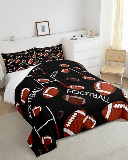 Feelyou Rugby Sports Comforter Set Full Size Football Comforter for Kids Teens Adults Soccer Ball Game Bedding Set Gift for Football Lover Duvet Set Room Decor 3Pcs with 2 Pillow Case - LeafyLoom