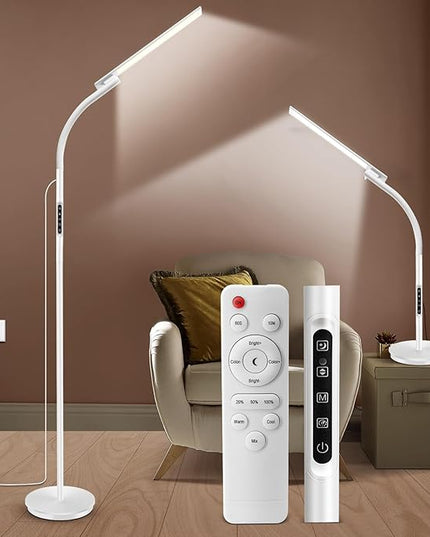 LED Floor Lamp, Floor Lamps for Living Room with Night Light & 5 Colors & 5 Brightness, Adjustable Gooseneck Floor Reading Lamp with Remote & Touch Control, Tall Standing Floor Lamp for Bedroom Office - LeafyLoom