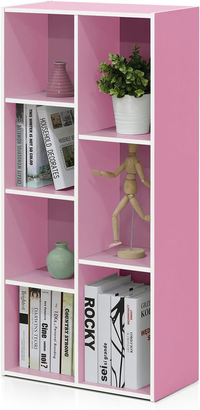 Furinno 7-Cube Reversible Open Shelf, White/Pink 11048WH/PI - LeafyLoom